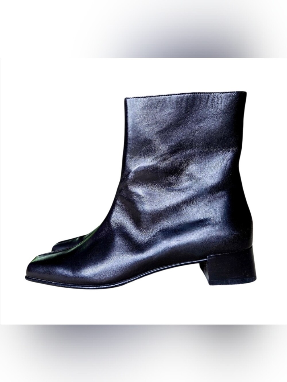 Vintage Y2K Salvatore Ferragamo Black Leather Square Toe Ankle Boots Size 7.5 B